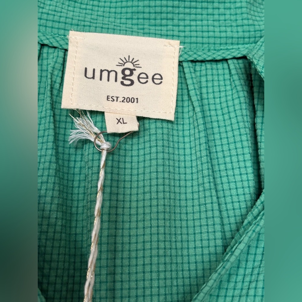 Umgee Teal Green Textured Tiered Puffy Sleeve Dress NWT - Picture 3 of 4